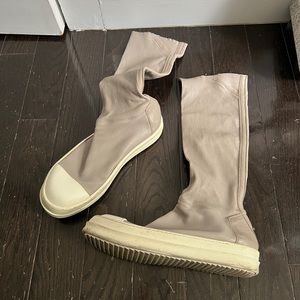 Rick Owens leather grey stocking sneaker boots